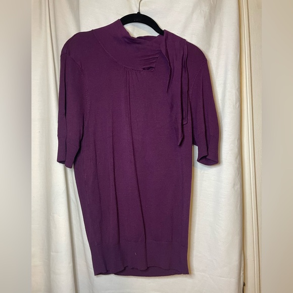 NWT Willi Smith Amethyst Purple 1/2 Sleeve High Collar Top w/ Tie Size L - Picture 5 of 13